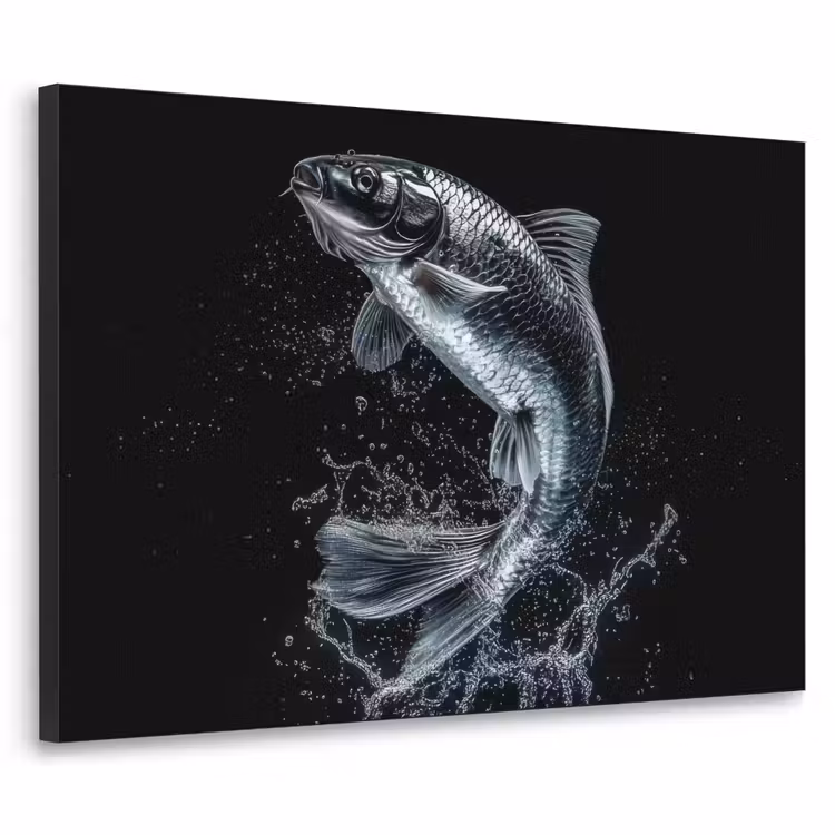 Vis - Koi - Zwart - Water Textielframe zwart klein -3d