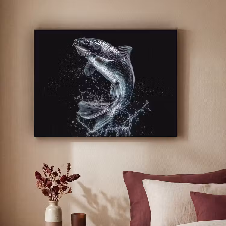 Vis - Koi - Zwart - Water Textielframe zwart klein -sfeer1