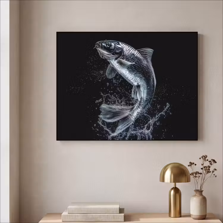 Vis - Koi - Zwart - Water Textielframe zwart klein -sfeer2