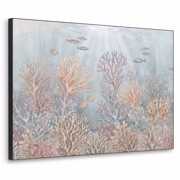 Vis - Koraal - Oceaan - Illustratie - Onderwater Textielframe zwart klein -3d