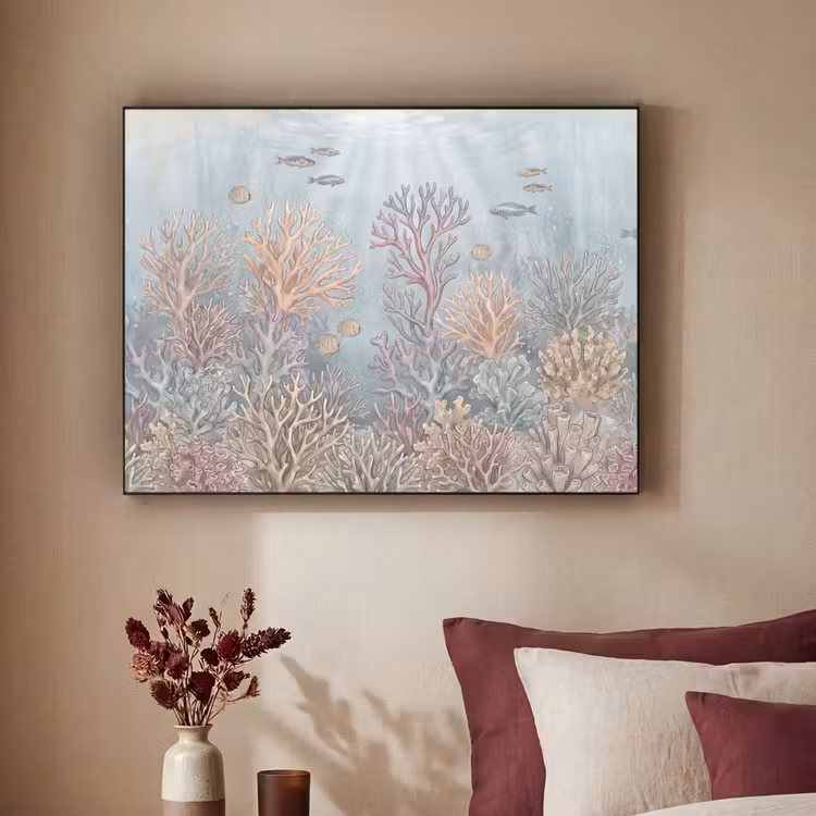 Vis - Koraal - Oceaan - Illustratie - Onderwater Textielframe zwart klein -sfeer1