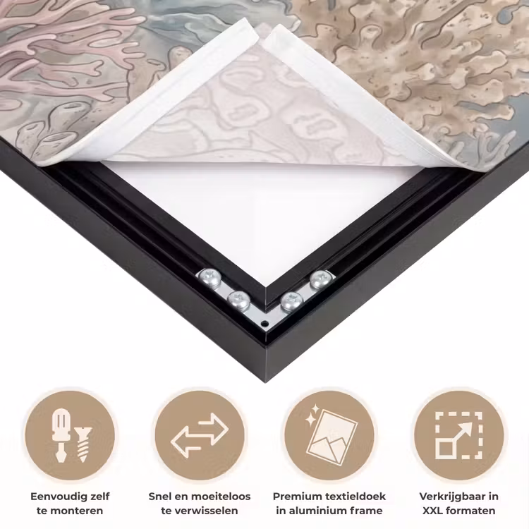 Vis - Koraal - Oceaan - Illustratie - Onderwater Textielframe zwart klein -USP_closeupNL
