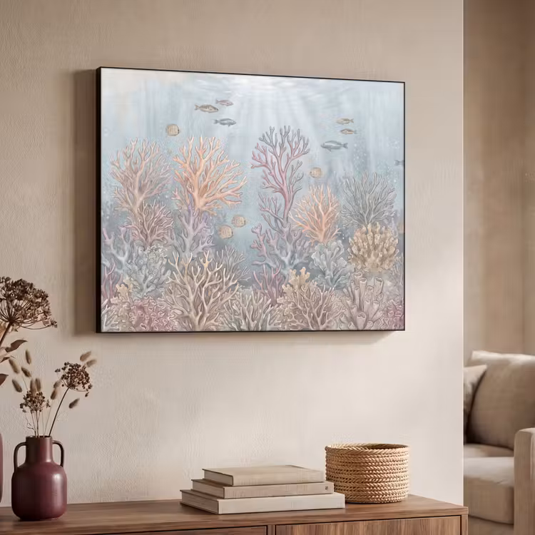 Vis - Koraal - Oceaan - Illustratie - Onderwater Textielframe zwart klein -sfeer3
