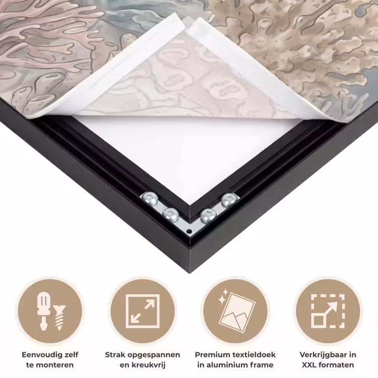 Vis - Koraal - Oceaan - Illustratie - Onderwater Textielframe zwart klein -USP_feed_closeupNL