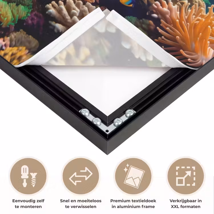 Vis - Koraal - Oceaan - Natuur - Kleurrijk Textielframe zwart klein -USP_closeupNL