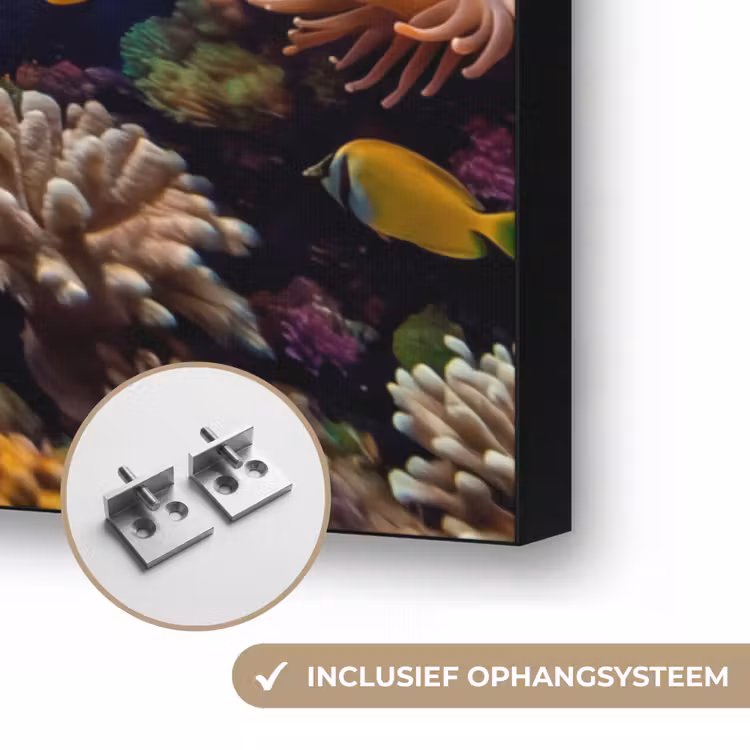 Vis - Koraal - Oceaan - Natuur - Kleurrijk Textielframe zwart klein -USP_ophangsysteemNL