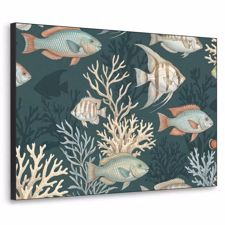 Vis - Koraal - Onderwater - Illustratie Textielframe zwart klein -3d