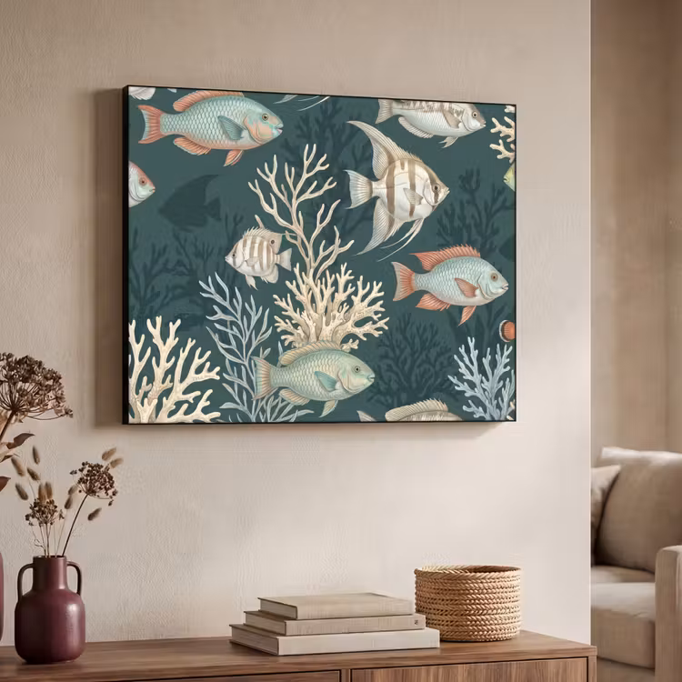 Vis - Koraal - Onderwater - Illustratie Textielframe zwart klein -sfeer3