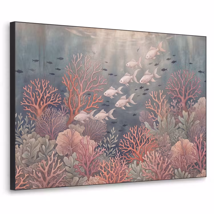 Vis - Koraal - Onderwater - Illustratie - Vintage Textielframe zwart klein -3d