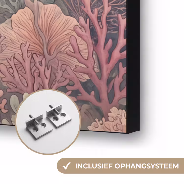 Vis - Koraal - Onderwater - Illustratie - Vintage Textielframe zwart klein -USP_ophangsysteemNL
