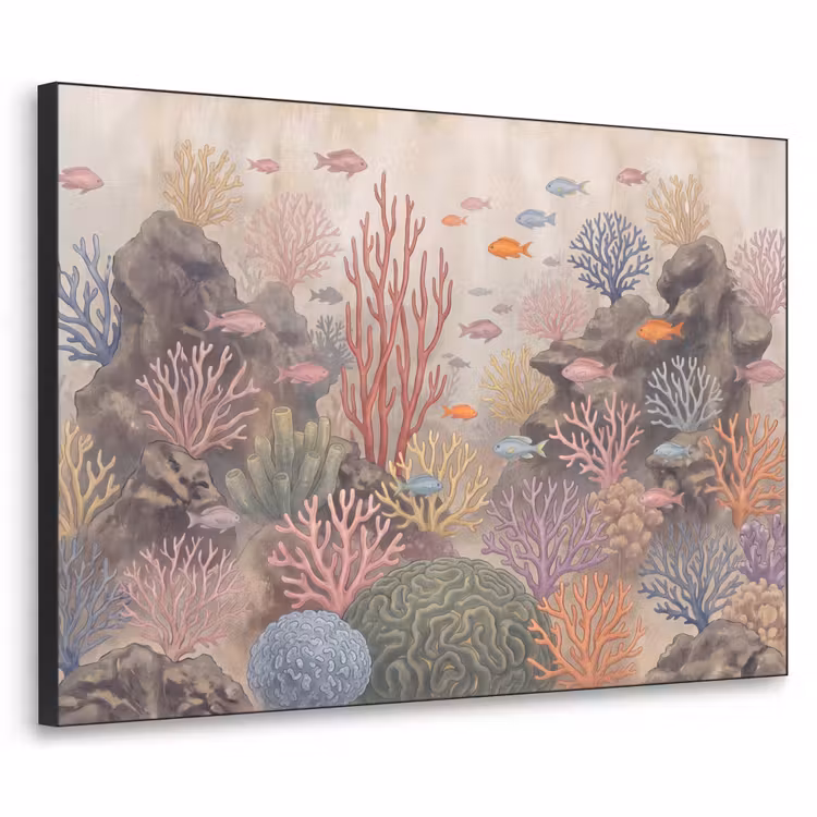 Vis - Koraalrif - Onderwaterwereld - Illustratie Textielframe zwart klein -3d