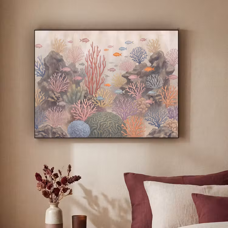 Vis - Koraalrif - Onderwaterwereld - Illustratie Textielframe zwart klein -sfeer1
