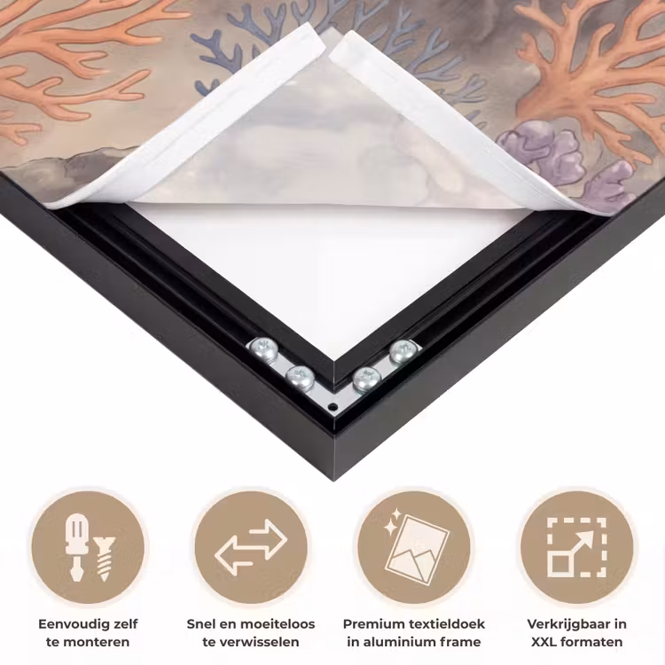 Vis - Koraalrif - Onderwaterwereld - Illustratie Textielframe zwart klein -USP_closeupNL