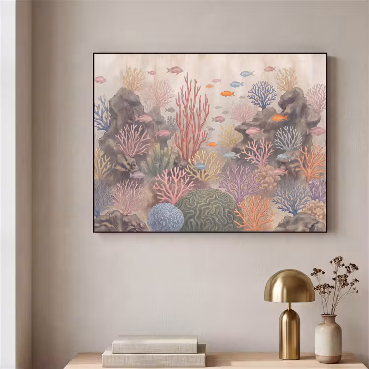 Vis - Koraalrif - Onderwaterwereld - Illustratie Textielframe zwart klein -sfeer2