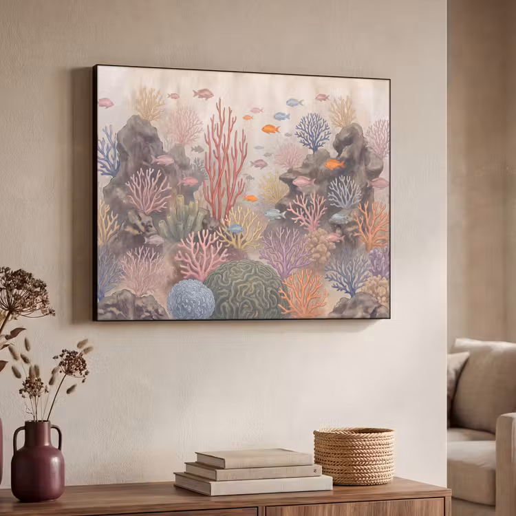 Vis - Koraalrif - Onderwaterwereld - Illustratie Textielframe zwart klein -sfeer3