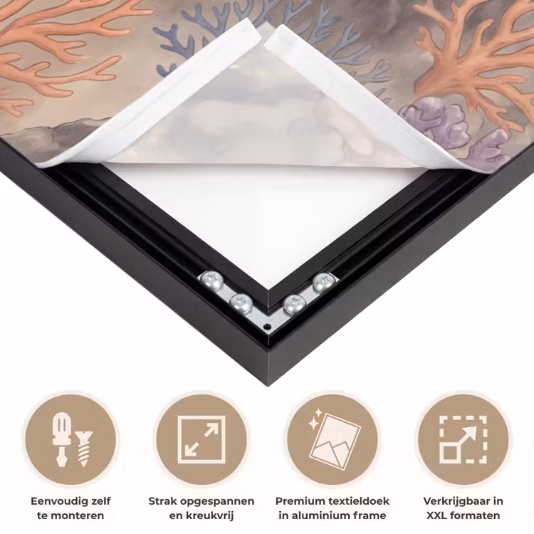 Vis - Koraalrif - Onderwaterwereld - Illustratie Textielframe zwart klein -USP_feed_closeupNL