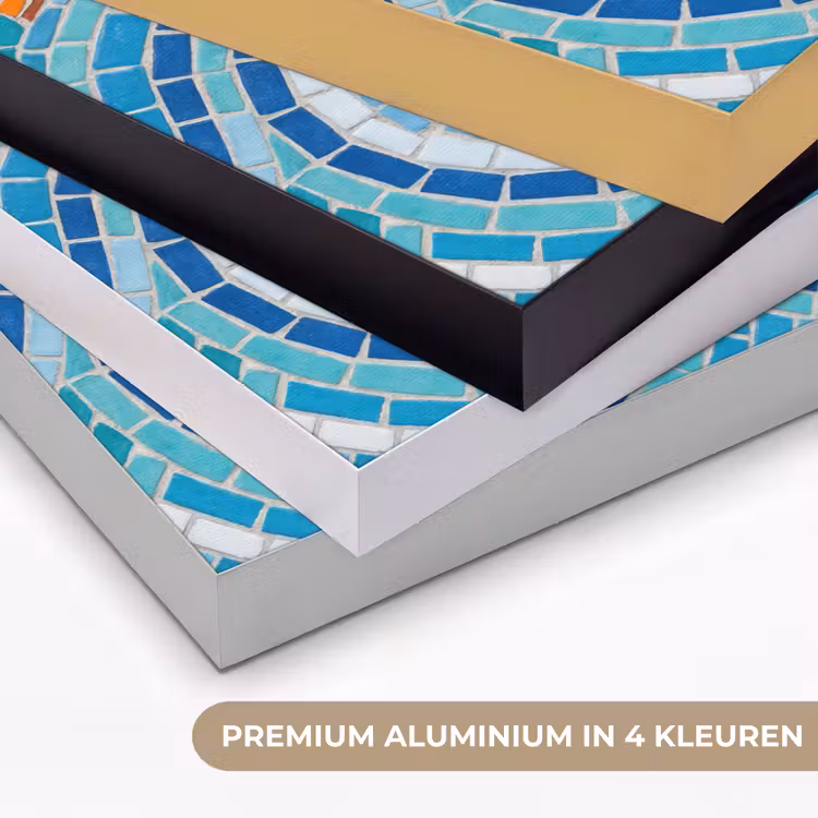 Vis - Mozaïek - Water - Decoratief - Blauw Textielframe zwart klein -USP_kleurenNL