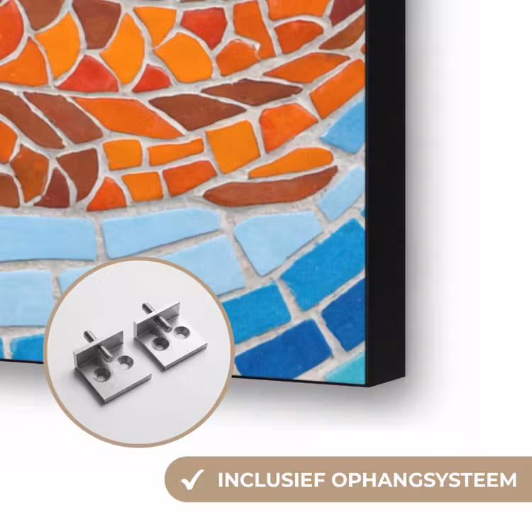 Vis - Mozaïek - Water - Decoratief - Blauw Textielframe zwart klein -USP_ophangsysteemNL