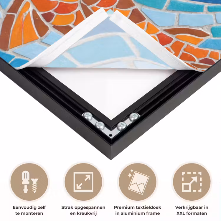 Vis - Mozaïek - Water - Decoratief - Blauw Textielframe zwart klein -USP_feed_closeupNL