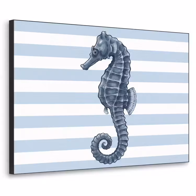Vis - Oceaan - Illustratie - Blauw - Strepen Textielframe zwart klein -3d
