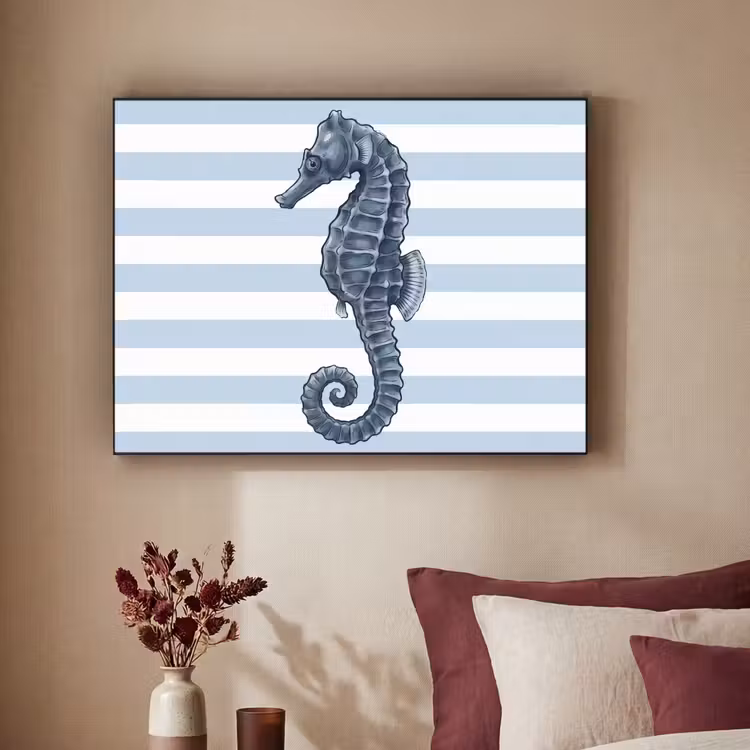 Vis - Oceaan - Illustratie - Blauw - Strepen Textielframe zwart klein -sfeer1