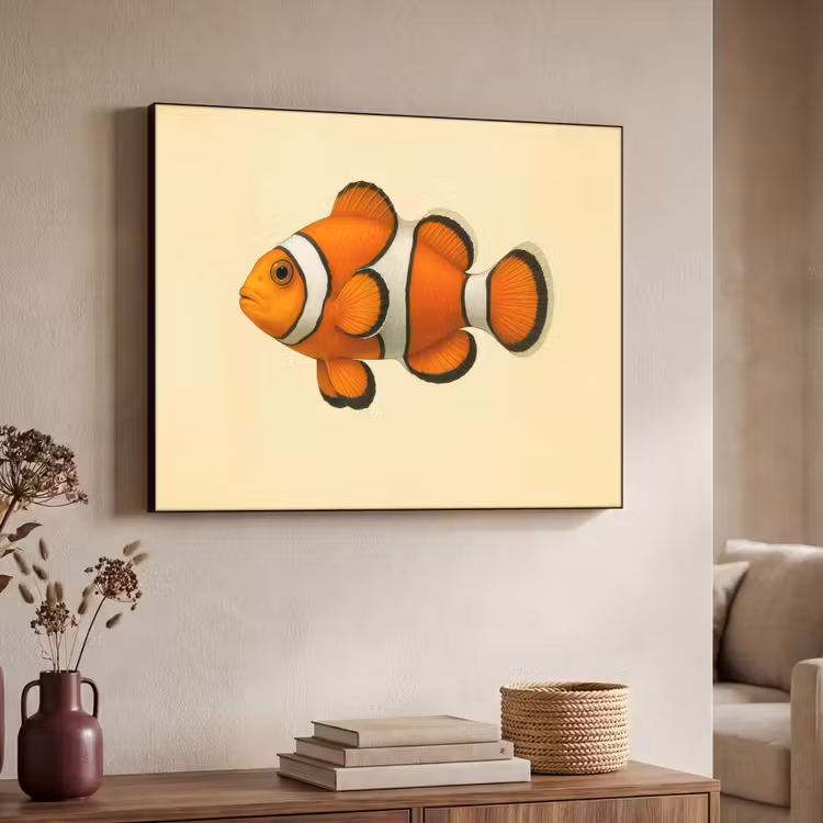 Vis - Oranje - Strepen Textielframe zwart klein -sfeer3
