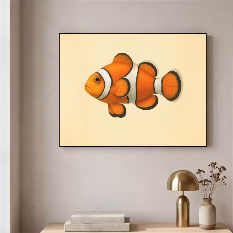 Vis - Oranje - Strepen Textielframe zwart klein -sfeer2