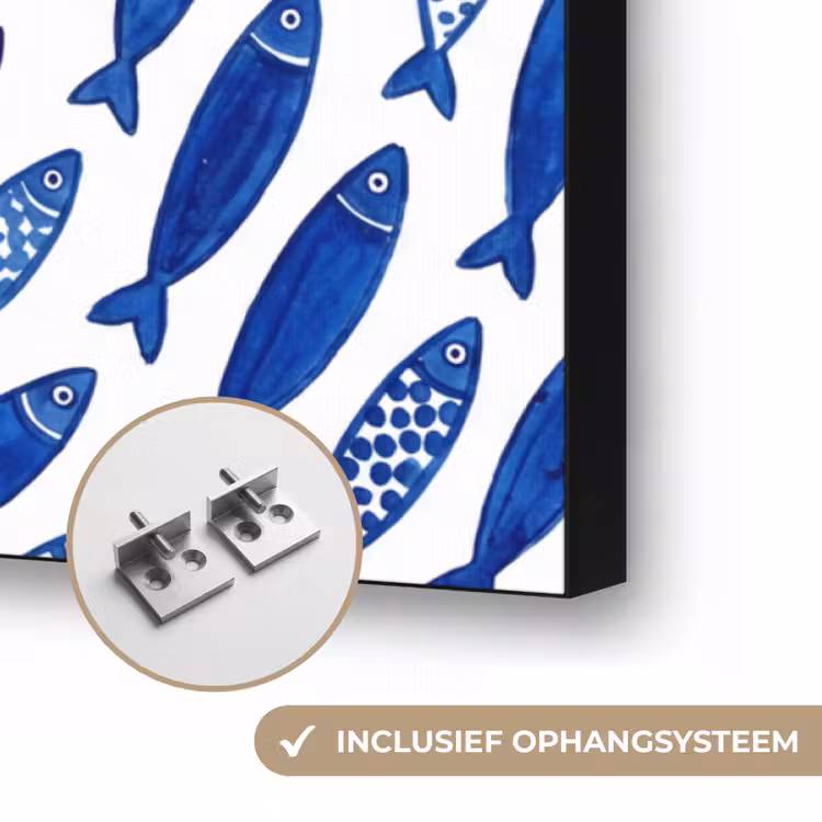 Vis - Patroon - Onderwater - Abstract - Blauw Textielframe zwart klein -USP_ophangsysteemNL