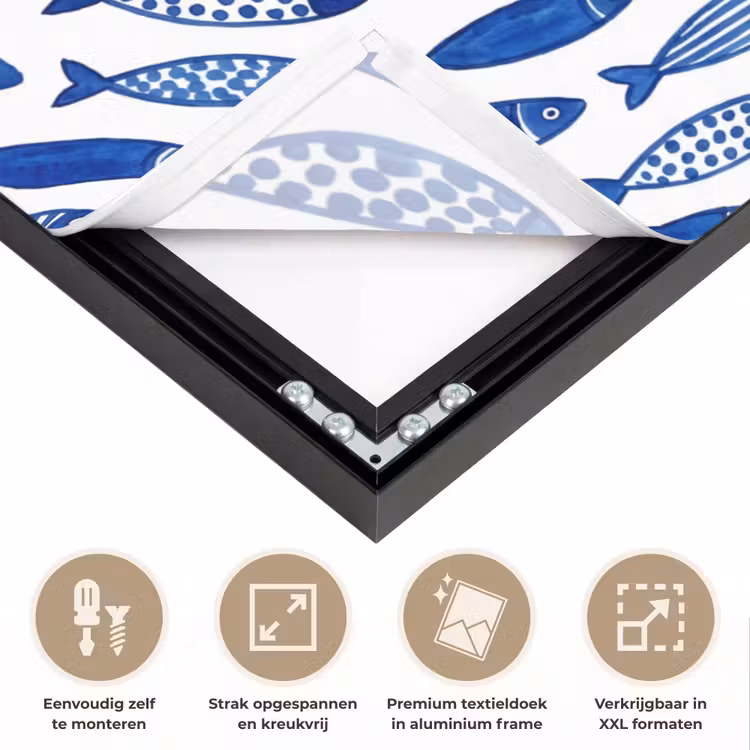 Vis - Patroon - Onderwater - Abstract - Blauw Textielframe zwart klein -USP_feed_closeupNL