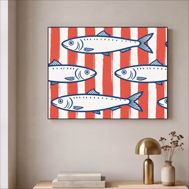 Vis - Patroon - Strepen - Illustratie - Rood Textielframe zwart klein -sfeer2