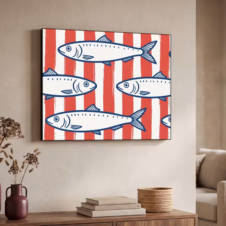 Vis - Patroon - Strepen - Illustratie - Rood Textielframe zwart klein -sfeer3