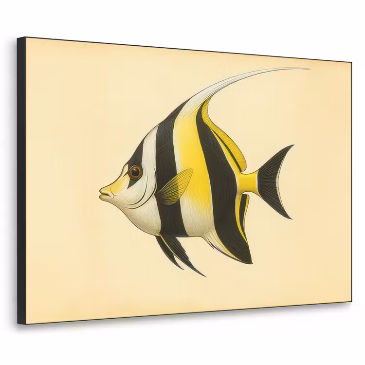Vis - Sierlijk - Rugvin - Geel Textielframe - compleet frame klein -3d