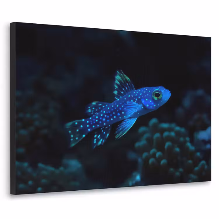Vis - Stippen - Koraal - Blauw Textielframe - compleet frame klein -3d