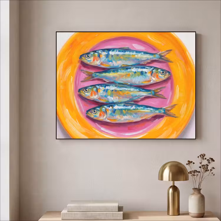Vis - Vier - Eten - Modern - Kleurrijk Textielframe zwart klein -sfeer2