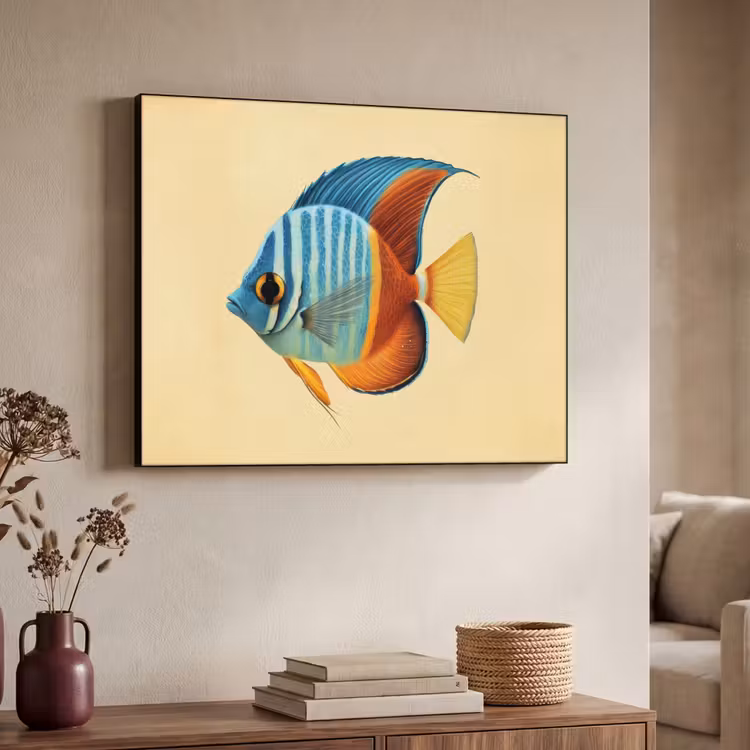 Vis - Vinnen - Blauw - Ogen Textielframe zwart klein -sfeer3
