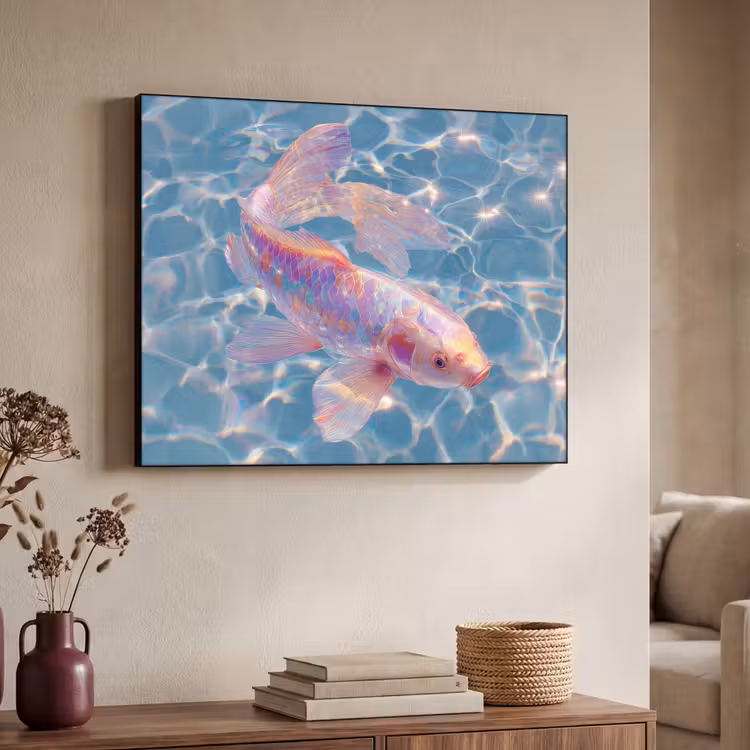 Vis - Water - Blauw - Licht Textielframe zwart klein -sfeer3