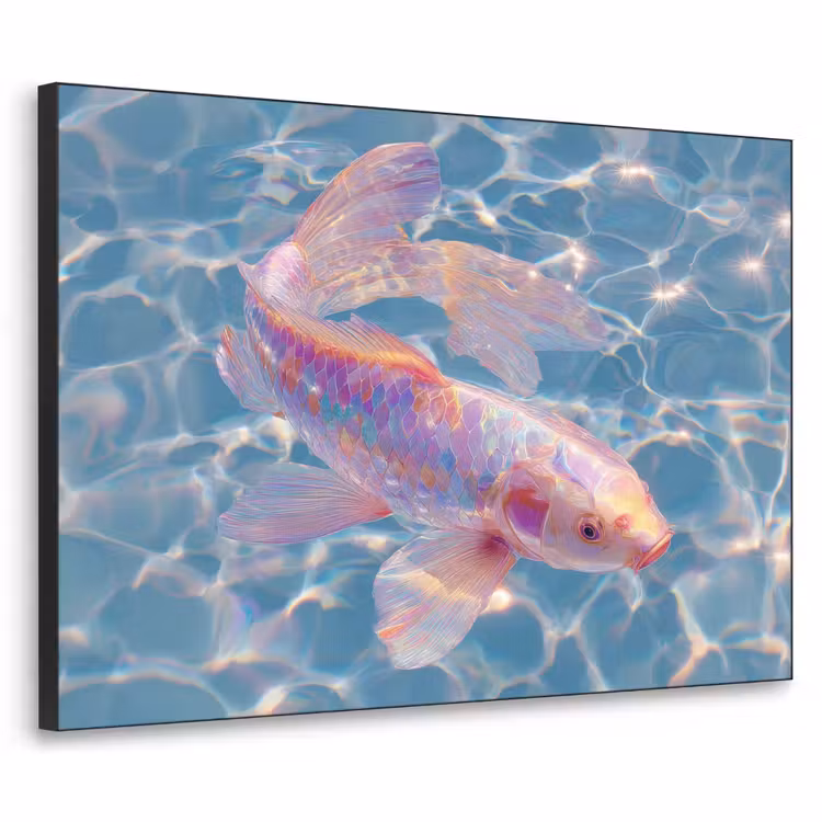 Vis - Water - Blauw - Licht Textielframe zwart klein -3d