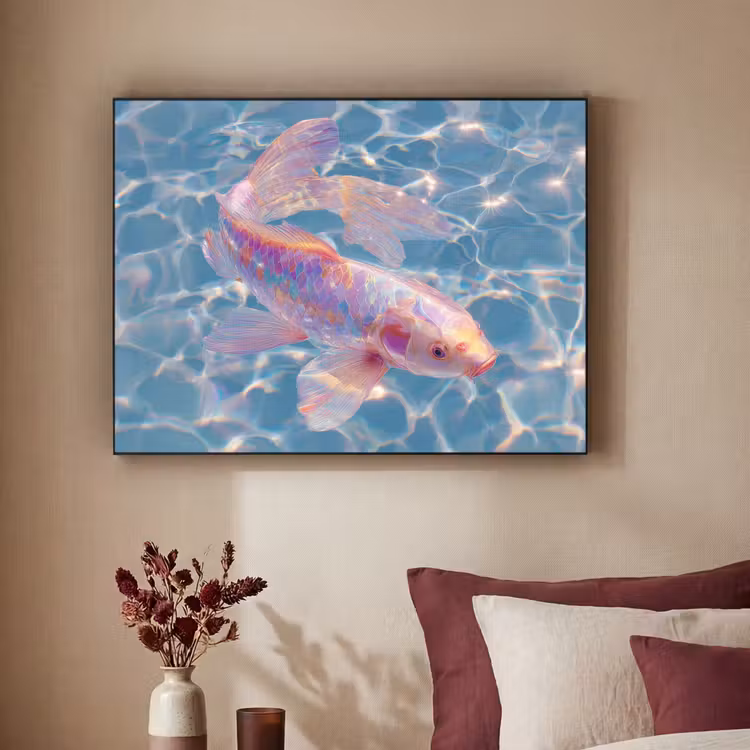 Vis - Water - Blauw - Licht Textielframe - compleet frame klein -sfeer1