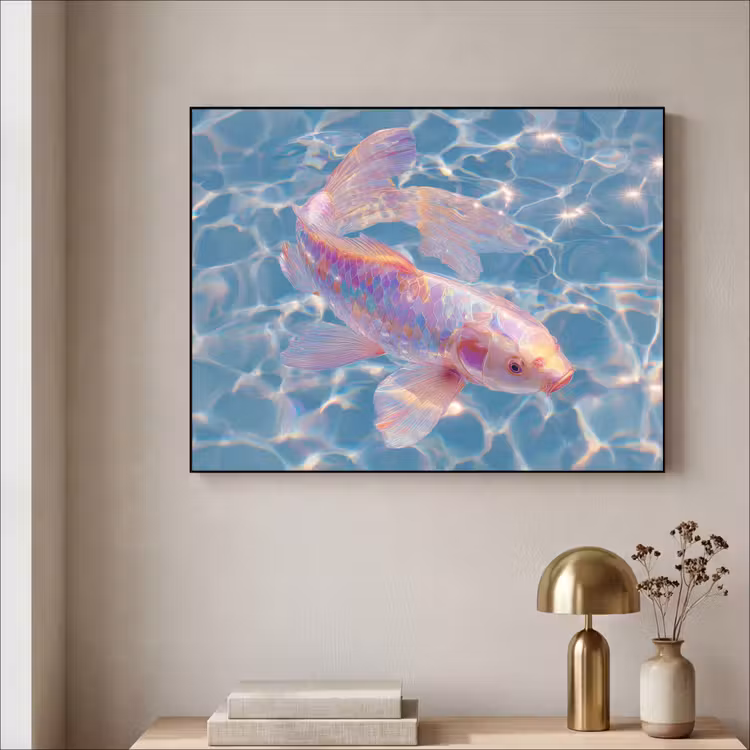 Vis - Water - Blauw - Licht Textielframe zwart klein -sfeer2