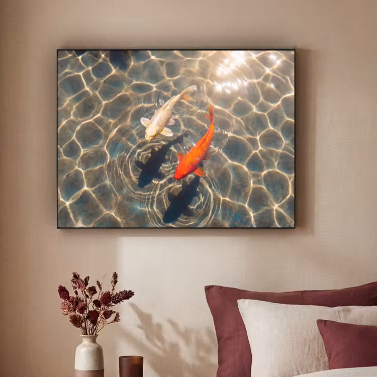 Vis - Water - Dieren - Oranje - Goud Textielframe zwart klein -sfeer1