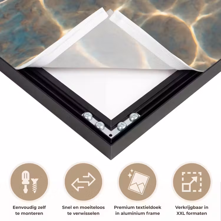 Vis - Water - Dieren - Oranje - Goud Textielframe zwart klein -USP_closeupNL
