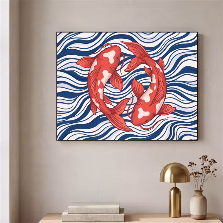 Vis - Water - Natuur - Illustratie - Rood Textielframe zwart klein -sfeer2