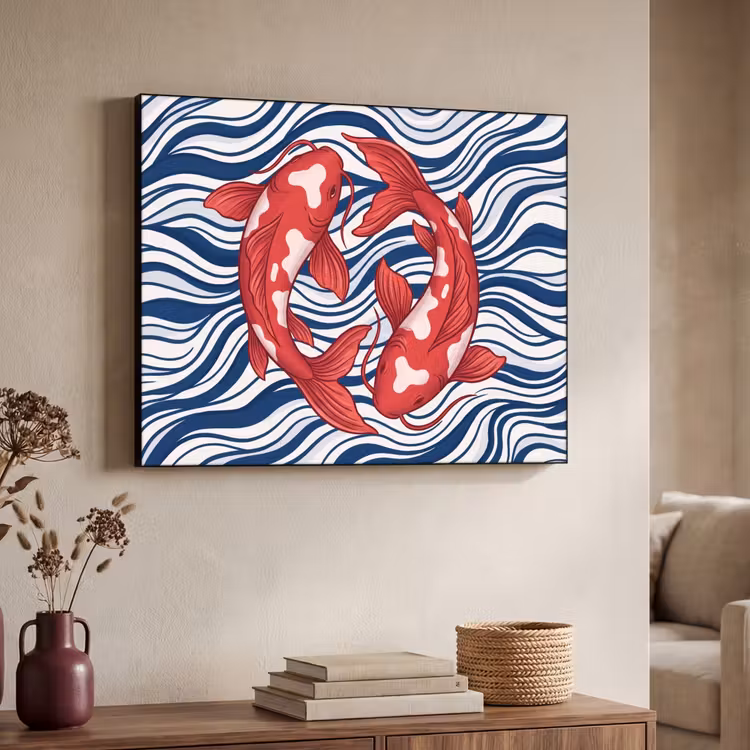 Vis - Water - Natuur - Illustratie - Rood Textielframe zwart klein -sfeer3