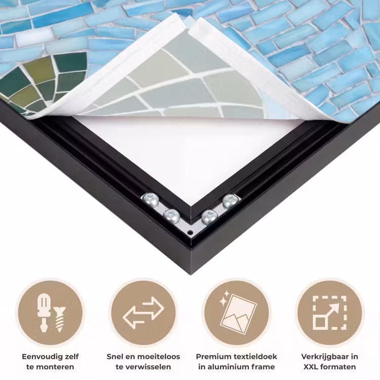 Vis - Water - Natuur - Mozaïek - Blauw Textielframe zwart klein -USP_closeupNL