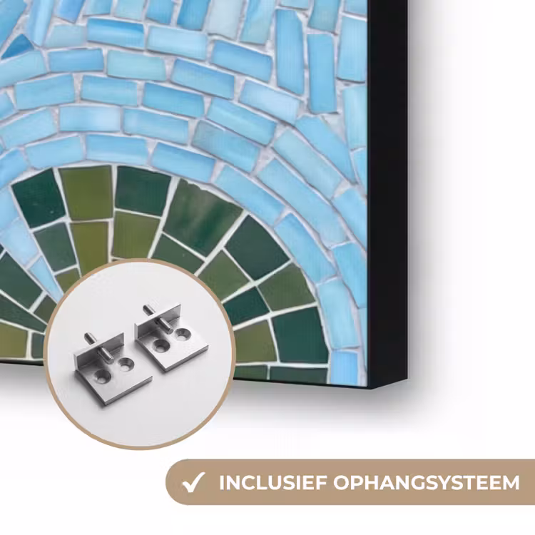 Vis - Water - Natuur - Mozaïek - Blauw Textielframe zwart klein -USP_ophangsysteemNL