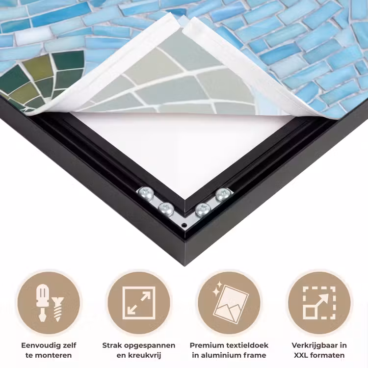 Vis - Water - Natuur - Mozaïek - Blauw Textielframe zwart klein -USP_feed_closeupNL