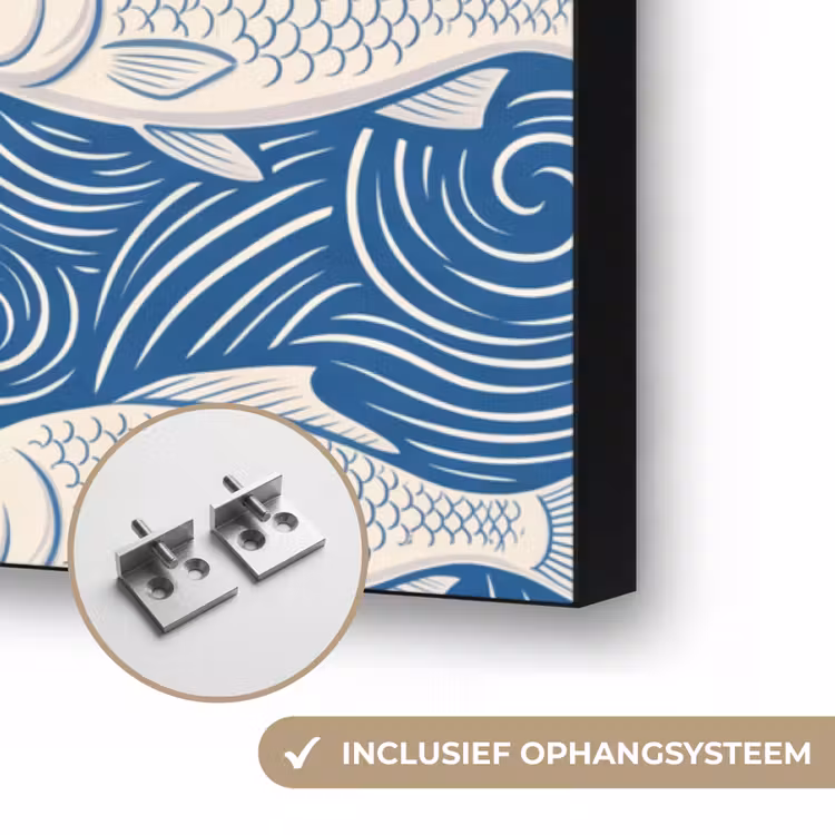 Vis - Water - Patroon - Grafisch - Blauw Textielframe zwart klein -USP_ophangsysteemNL