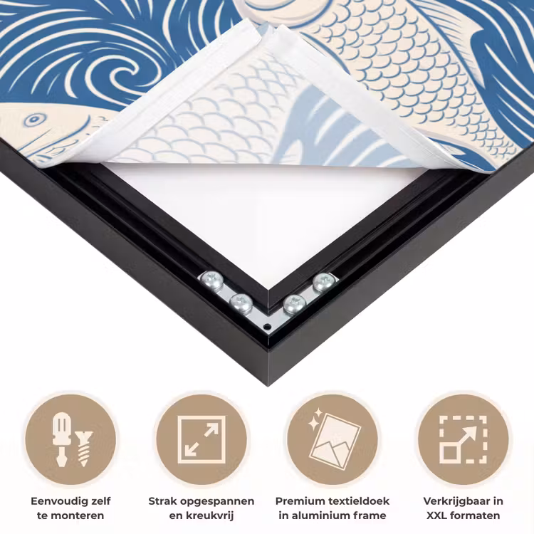 Vis - Water - Patroon - Grafisch - Blauw Textielframe zwart klein -USP_feed_closeupNL