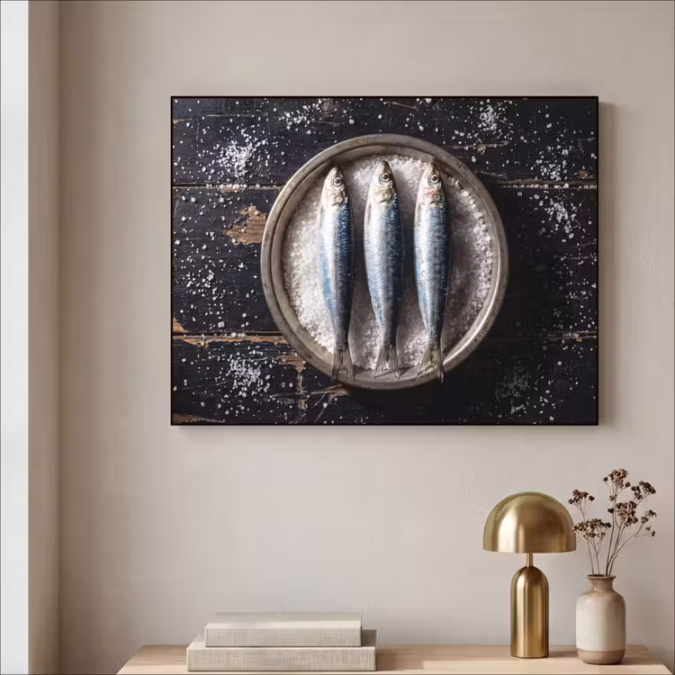 Art frame - Vis - Zout - Eten - Vis - Zout - Eten Textielframe zwart klein