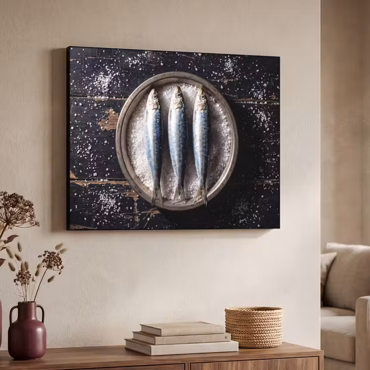 Art frame - Vis - Zout - Eten - Vis - Zout - Eten Textielframe zwart klein